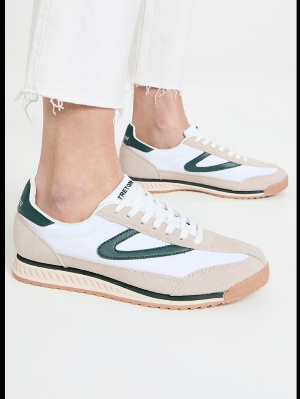 Tretorn Low-Profile Sneakers in White, Dark Green